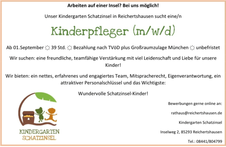 Pfleger (m/w/d) gesucht im Kindergarten Reichertshausen